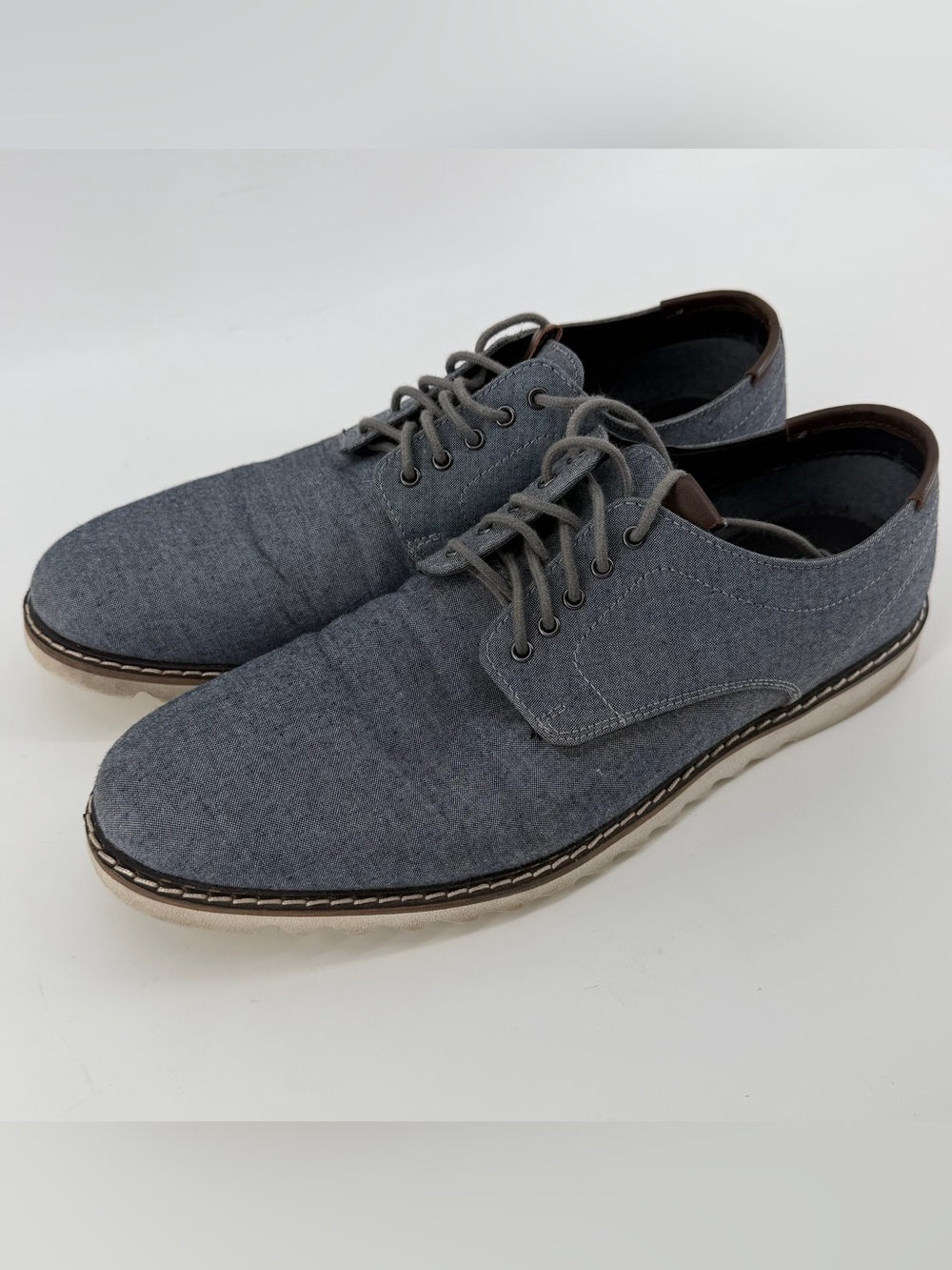 Crevo Bud Mens Oxford Shoes Size 10 M Gray Navy‎ Chambray Canvas Lace Up Casual
